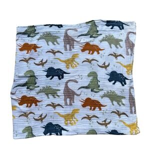 Little Unicorn Dino Friends Blue Cotton Crinkle Muslin Swaddle Blanket Sz 20x45"